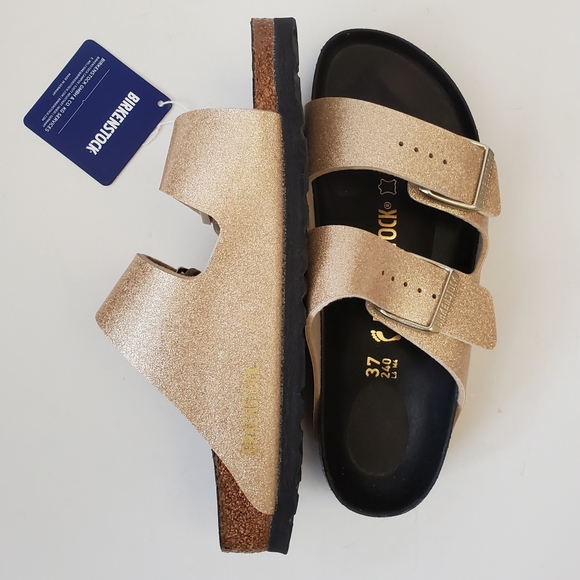 New Birkenstock Arizona Glitter Gold Sandals - Picture 6 of 8